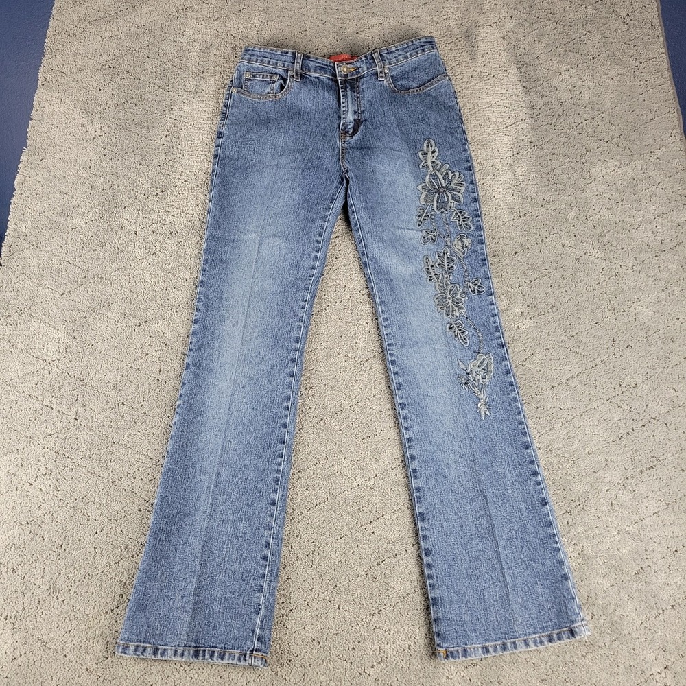 Vintage Cosmopolitan Jeans Womens 10 Blue Flared Embroidered Hippie Festival